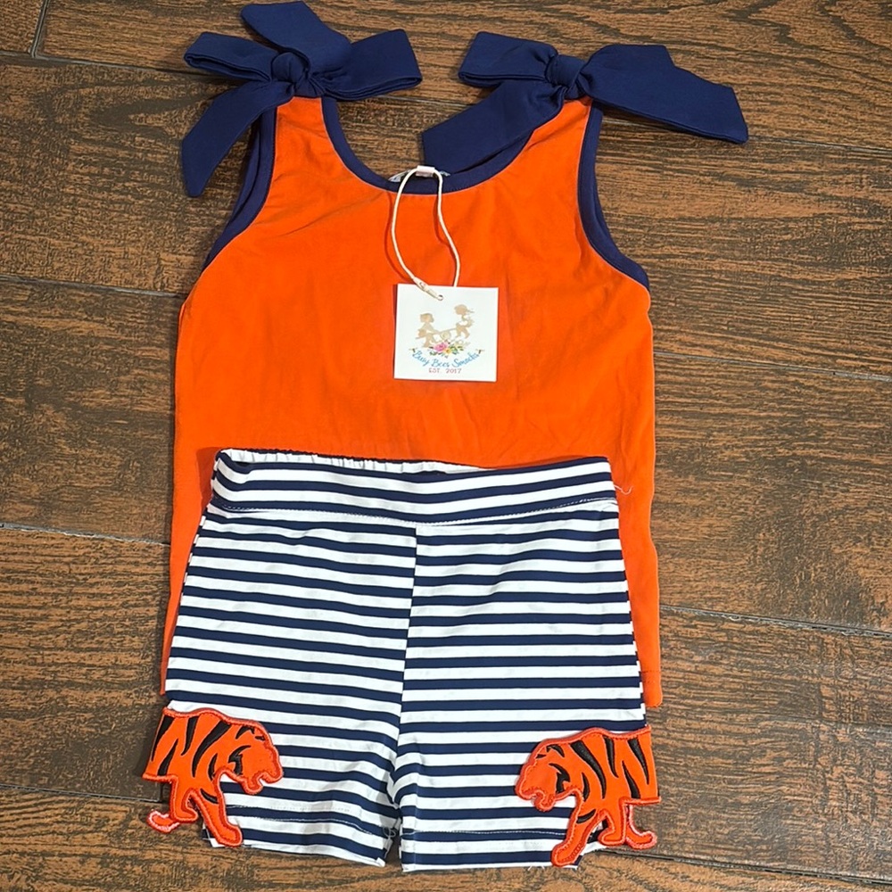 Auburn! Orange and Navy Bow Tank, Striped Shorts, & cheer skirt
